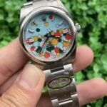 Rolex Steel Oyster Perpetual Replica Watch Silver Strap Red Dial