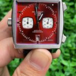 TAG Heuer MONACO Replica Watch Black Strap Red Dial