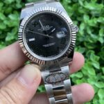 Rolex Datejust Glamorous Replica Watch Silver Strap Black Dial