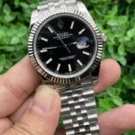 Rolex Datejust Elegant Replica Watch Silver Strap Black Dial