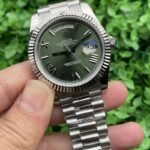 Rolex Seagull 2813 Day Date Replica Watch Silver Strap Black Dial
