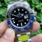 Rolex GMT Master Batman Exclusive Replica Watch Silver Strap Black Dial