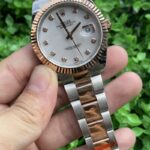Rolex Datejust Two Tone Replica Watch Silver Strap Rose Gold Dial