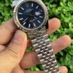 Rolex Datejust Grand Replica Watch Silver Strap Black Dial