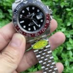 Rolex GMT Master Pepsi Luxurious Replica Watch Silver Strap Black Dial