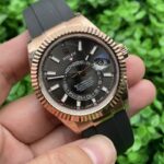 Rolex Sky Dweller Exclusive Replica Watch Black Strap Rose Gold Dial