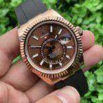 Rolex Sky Dweller Exclusive Replica Watch Black Strap Gold Dial