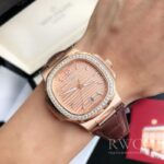 Patek Philippe Nautilus Lady Replica Watch Brown Strap Rose Gold Dial - Imagen 5