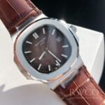 Patek Philippe Nautilus Stunning Replica Watch Brown Strap White Dial - immagine 3