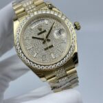 Rolex Day Date Full Diamond Luxurious Replica Watch Gold Strap Gold Dial