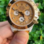 Rolex Daytona Replica Watch Black Strap Gold And White Dial