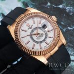 Rolex Sky Dweller Luxurious Replica Watch Black Strap Rose Gold Dial