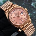 Rolex Day Date Replica Watch Black Strap Silver Dial – Image 2