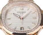 Patek Philippe Nautilus Lady Exclusive Replica Watch Rose Gold Strap Silver Dial - Imagen 8